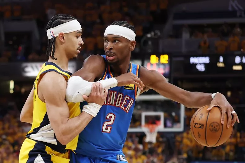 Shai Gilgeous-Alexander drives past defender during the Thunder’s comeback against the Pacers in NBA Finals Game 4