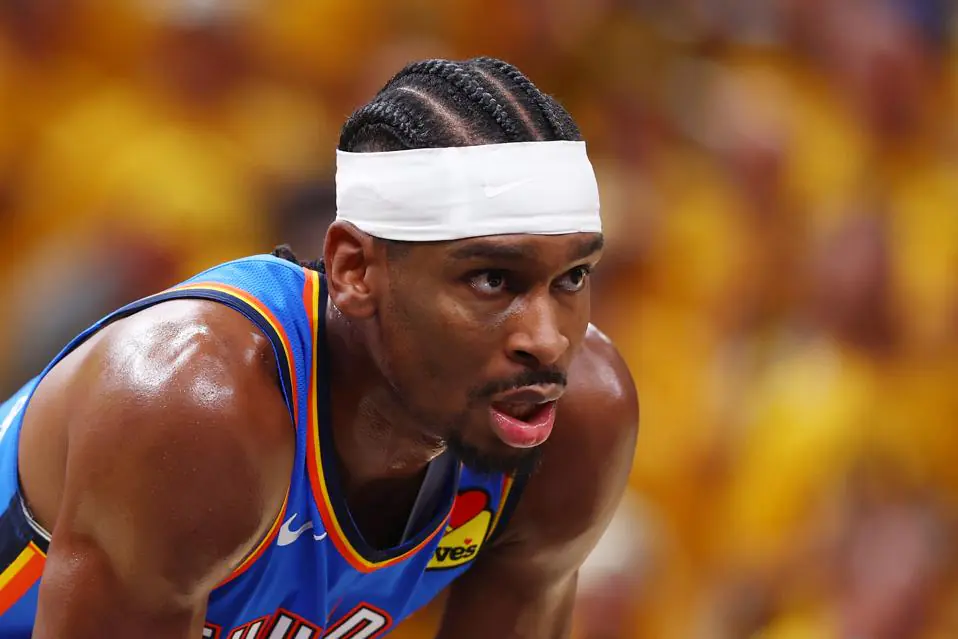 Shai Gilgeous-Alexander reacts during Game 3 as the Pacers-Thunder Game 4 shocking outcome prediction grows more intense